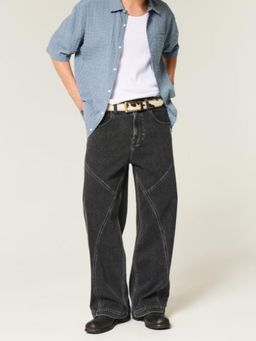 Off Duty India - Black Concrete Wave Loose Straight Fit Jeans
