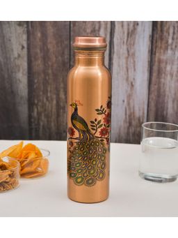 Oggn - Peacock Printed Lacquer Coated Pure Copper Water Bottle 950ml