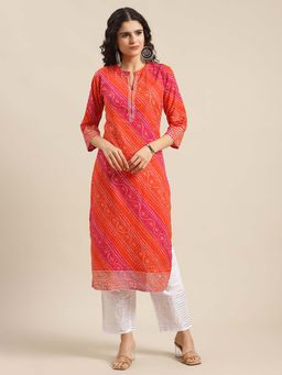 Varanga - Gehan Orange and Pink Bandhej Straight Kurta.