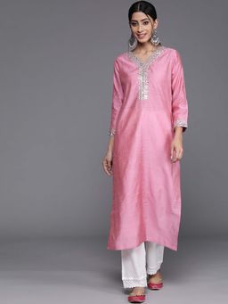 Varanga - Gehan Women Pink Solid Straight Kurta