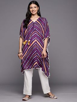 Varanga - Gehan Women Purple Leheriya Printed Kaftan