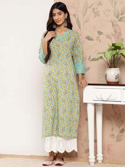 Varanga - Gehan Women Sea Green Kurta with Mandurian Collar