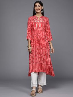 Varanga - Gehan Red Bandhani Printed Kurta with Embroidered Yoke