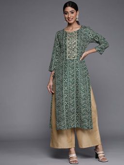Varanga - Gehan Women Green Printed Embroidered Kurta