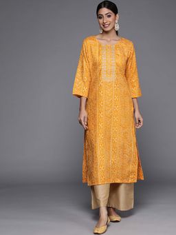 Varanga - Gehan Women Mustard Gold Printed Embroidered Kurta