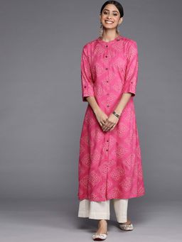 Varanga - Gehan Pink Printed Straight Kurta with Collar