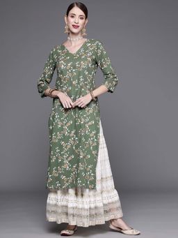 Varanga - Gehan Women Green Kurta with Gold Foiled and Khadi Print