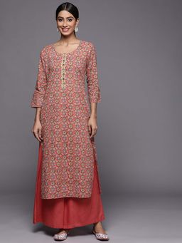 Varanga - Gehan Peach Ajrakh Printed Kurta