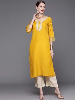 Varanga - Gehan Women Yellow Embroidered V Neck Straight Kurta