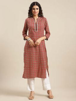 Varanga - Gehan Women Maroon Bandez Printed Straight Kurta