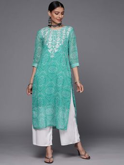 Varanga - Gehan Green Printed Straight Kurta with Embroidery Detailings