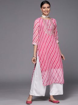 Varanga - Gehan Women Pink Stripe Printed Straight Kurta
