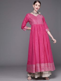Varanga - Gehan Women Pink Dress with Tie Up Detailing On Neck