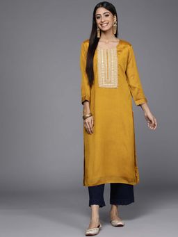 Varanga - Gehan Mustard Straight Kurta with Embroidered Yoke