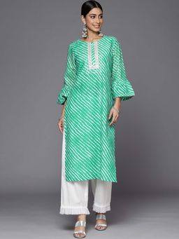 Varanga - Gehan Green Lehariya Printed Kurta with Gotta Lace Detailing