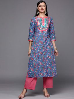 Varanga - Gehan Blue Printed Straight Kurta