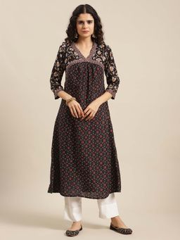 Varanga - Gehan Women Black Printed Anarkali Kurta
