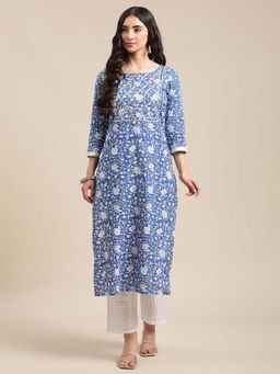 Varanga - Gehan Blue and White Floral Printed Kurta