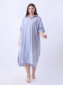 Qurvii - Blue Stripe oversize cotton Midi dress