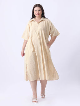 Qurvii - Yellow stripe oversize cotton Midi dress