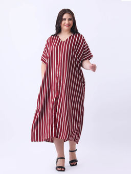 Qurvii - Maroon stripe loose fit Midi dress