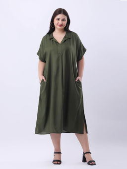 Qurvii - Olive rayon oversize Midi dress