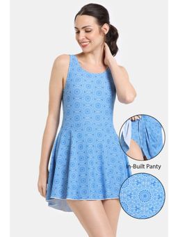 Zivame - Zelocity Elastane Blended Swimdress In Buid Panty - Aruba Blue