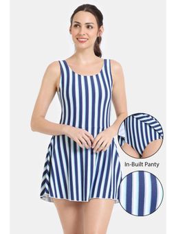 Zivame - Zelocity Elastane Blended Swimdress In Buid Panty - Blue Depth