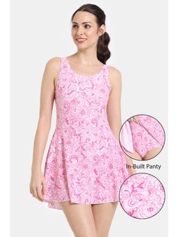 Zivame - Zelocity Elastane Blended Swimdress In Build Panty - Pink Cosmos