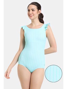 Zivame - Zelocity Elastane Blended Malliot With Removable Pads - Aruba Blue