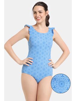 Zivame - Zelocity Elastane Blended Malliot With Removable Pads - Aruba Blue