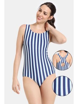 Zivame - Zelocity Elastane Blended Malliot With Removable Pads - Blue Depth