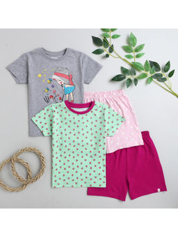 Bumzee - Grey & Pink Girls T-shirt & Short (Set of 4)
