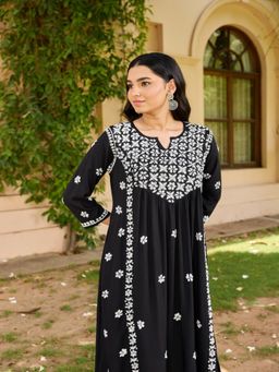 House of Chikankari - Black Rayon Chikankari Women's Long Kurta
