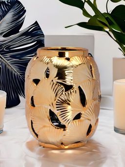 At Home by Nilkamal - Gingko Hanging Lantern Candle Stand (Black & Gold)