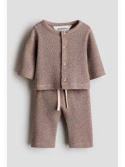 H&M - Unisex Beige 2-Piece Waffled Cotton Set