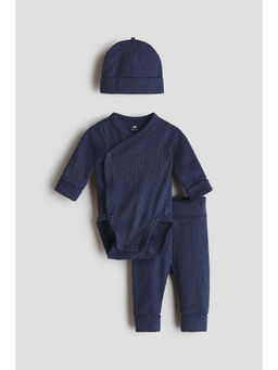 H&M - Unisex Navy Blue 3-Piece Room-To-Grow Bodysuit with Joggers and Beanie
