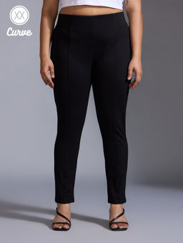 Twenty Dresses by Nykaa Fashion - Curve Black Solid High Waist Centre Seam Skinny Fit Jeggings