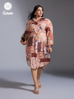 Twenty Dresses by Nykaa Fashion - Curve Multicolor Paisley Printed Full Bishop Sleeves Midi Dress with Belt