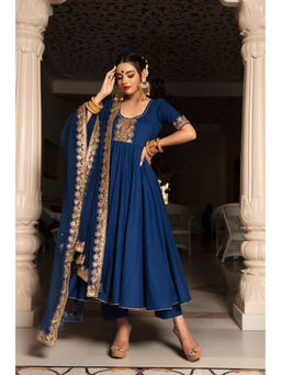 POMCHA - Minakari Blue Anarkali (Set of 3)