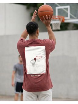 Bewakoof - Fired Brick Red Win It Graphic Oversized Acid Wash T-Shirt