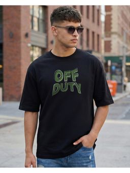 Bewakoof - Jet Black Off Duty Typography Printed Oversized T-Shirt