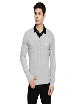 Monte Carlo - Grey Wool Blend V-Neck Sweater