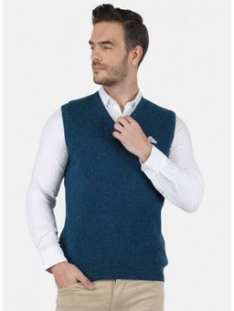 Monte Carlo - Navy Blue Wool Blend V-Neck Sweater