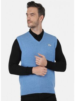 Monte Carlo - Blue Wool Blend V-Neck Sweater