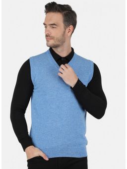 Monte Carlo - Blue Wool Blend V-Neck Sweater