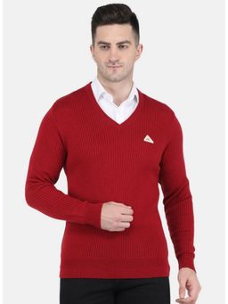 Monte Carlo - Maroon Wool Blend V-Neck Sweater