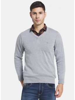 Monte Carlo - Grey Cotton V-Neck Sweater
