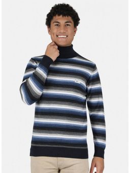 Monte Carlo - Navy Blue Wool Blend High Neck Sweater