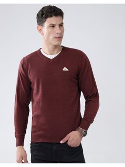Monte Carlo - Maroon Wool Blend V-Neck Sweater